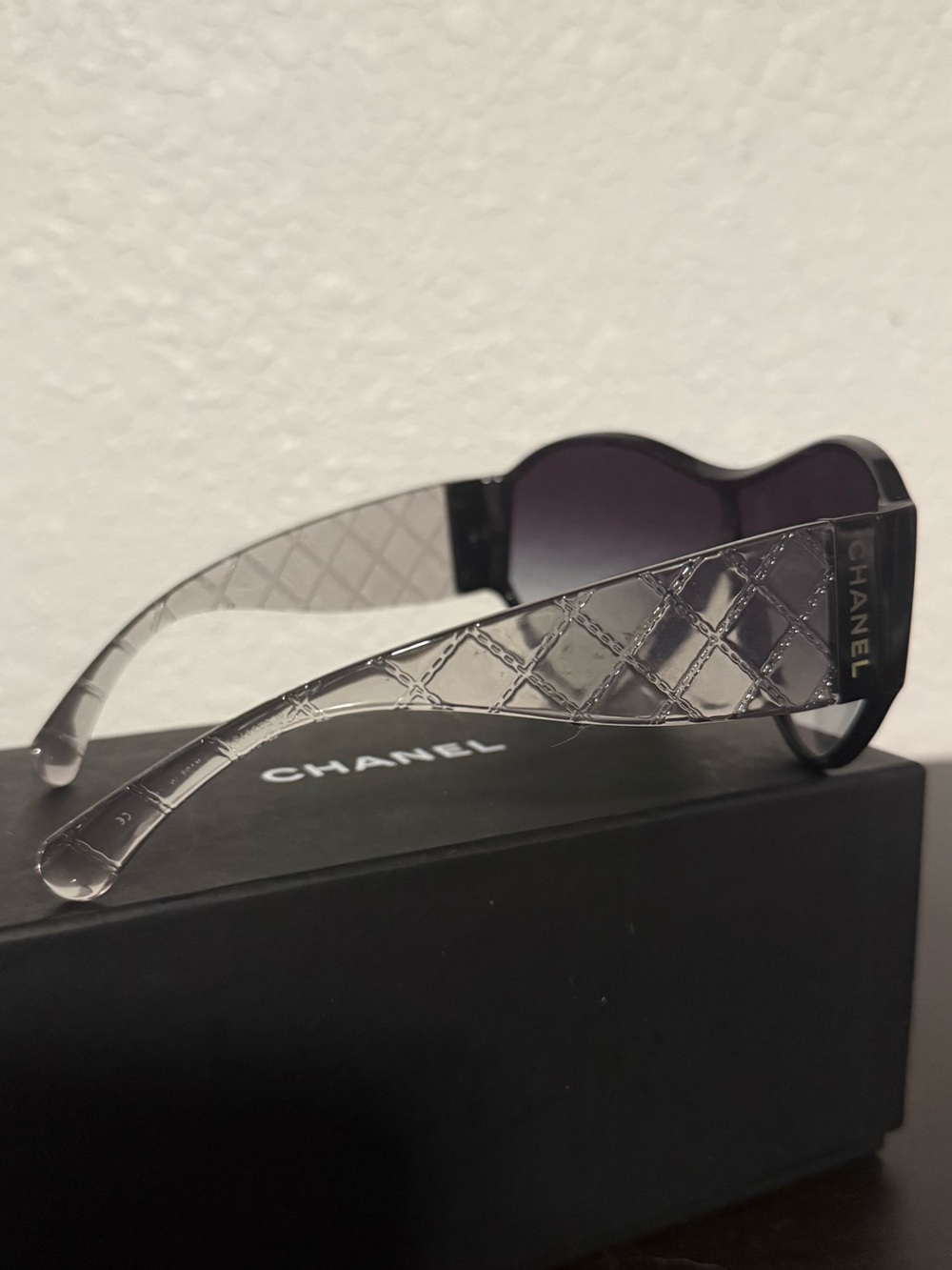 CHANEL Quilted Gray Gradient Frame Sunglasses